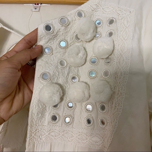 NEW Artisan Boho Tunic Top Mirror Pom Pom Work - M - Picture 4 of 6